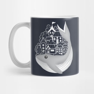 Whale brings town on his back Mug